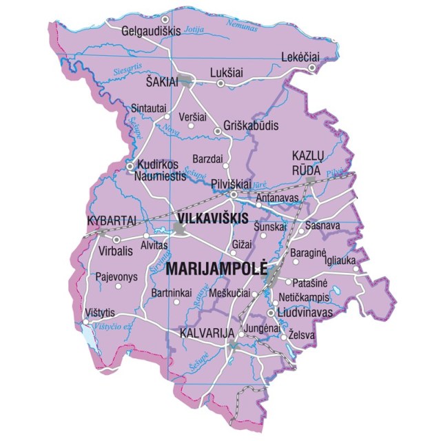 Landkarte von Litauen, Karte vom Bezirk Marijampole
