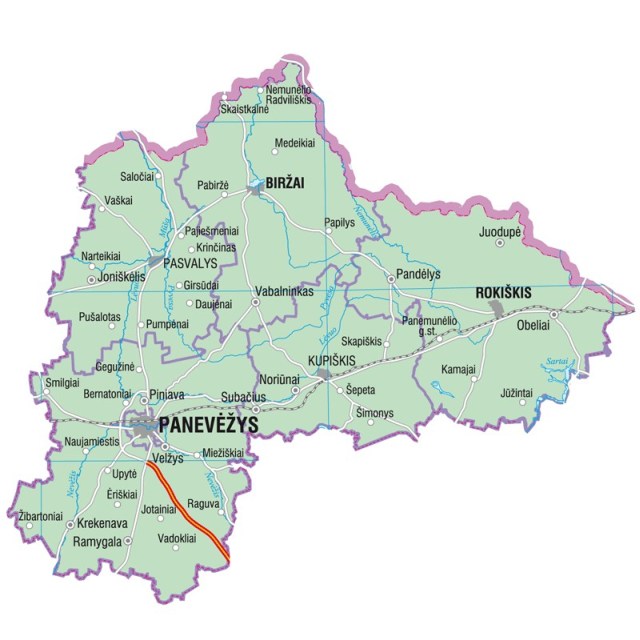  Landkarte von Litauen, Karte vom Bezirk Panevezys