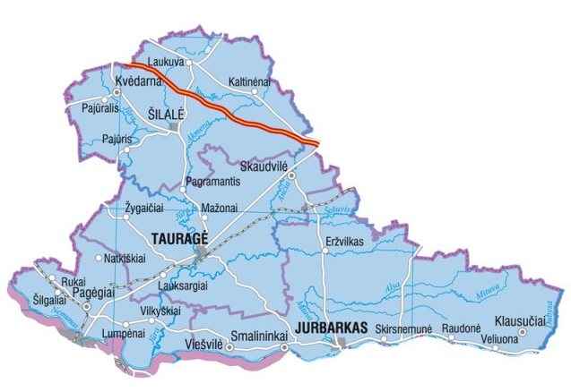  Landkarte von Litauen, Karte vom Bezirk Taurage